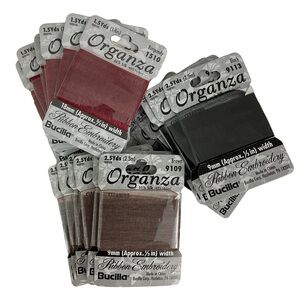 39 Yards, Bucilla organza silk ribbon lot red brown & black